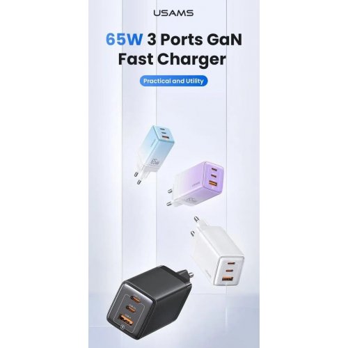 Купить Сетевое зарядное устройство Usams US-CC180 Sandru USB + 2 x USB Type-C 65W White - цена в Харькове, Киеве, Днепре, Одессе
в интернет-магазине Telemart фото