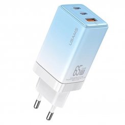 Сетевое зарядное устройство Usams US-CC180 Sandru USB + 2 x USB Type-C 65W Gradient Blue