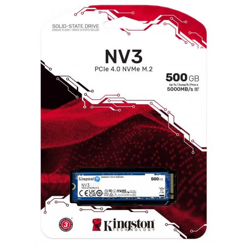 Photo SSD Drive Kingston NV3 3D NAND 500GB M.2 (2280 PCI-E) NVMe x4 (SNV3S/500G)