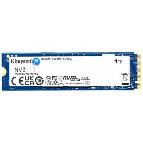 Купить SSD-диск Kingston NV3 3D NAND 1TB M.2 (2280 PCI-E) NVMe x4 (SNV3S/1000G) с проверкой совместимости: обзор, характеристики, цена в Киеве, Днепре, Одессе, Харькове, Украине | интернет-магазин TELEMART.UA фото