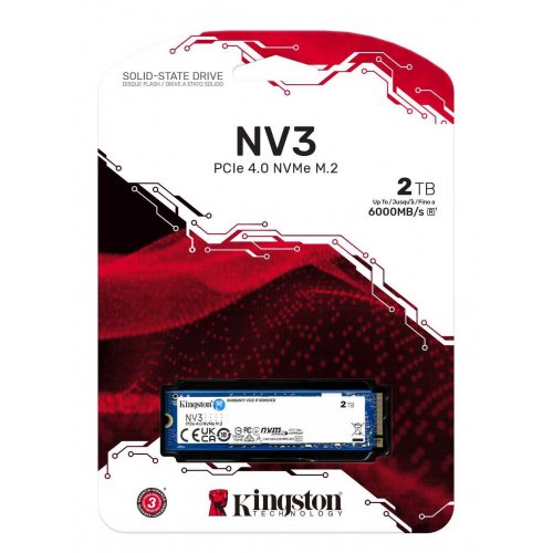 Купить SSD-диск Kingston NV3 3D NAND 2TB M.2 (2280 PCI-E) NVMe x4 (SNV3S/2000G) с проверкой совместимости: обзор, характеристики, цена в Киеве, Днепре, Одессе, Харькове, Украине | интернет-магазин TELEMART.UA фото