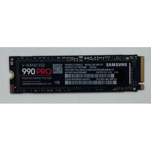 Купить Ssd-диск Samsung 990 PRO V-NAND 3-bit MLC 1TB M.2 (2280 PCI-E) NVMe 2.0 (MZ-V9P1T0BW) (Восстановлено продавцом, 659980) с проверкой совместимости: обзор, характеристики, цена в Киеве, Днепре, Одессе, Харькове, Украине | интернет-магазин TELEMART.UA фото