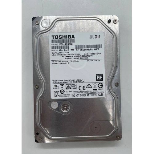 Жорсткий диск Toshiba 1TB 32MB 7200RPM 3.5" (DT01ACA100) (Відновлено продавцем, 660694) купити з перевіркою сумісності: огляд, характеристики, ціна у Києві, Львові, Вінниці, Хмельницькому, Івано-Франківську, Україні | інтернет-магазин TELEMART.UA фото