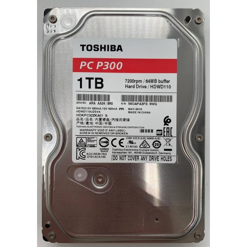 Жорсткий диск Toshiba P300 1TB 64MB 7200RPM 3.5" (HDWD110UZSVA) (Відновлено продавцем, 662125) купити з перевіркою сумісності: огляд, характеристики, ціна у Києві, Львові, Вінниці, Хмельницькому, Івано-Франківську, Україні | інтернет-магазин TELEMART.UA фото