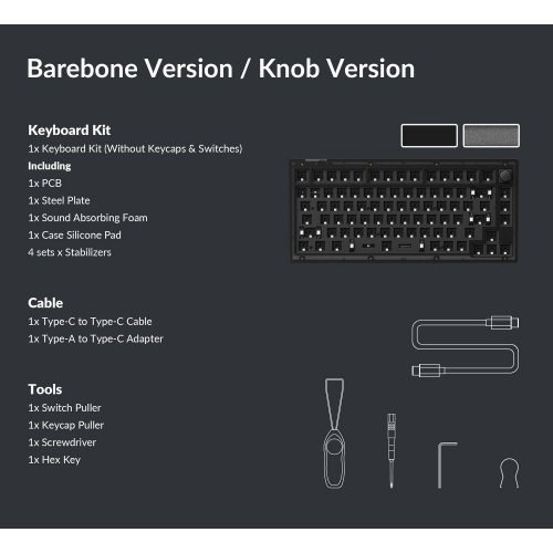 Купить Основание для клавиатуры Keychron V1 QMK 84 Key Barebone Knob (V1Z3_KEYCHRON) Frosted Black - цена в Харькове, Киеве, Днепре, Одессе
в интернет-магазине Telemart фото