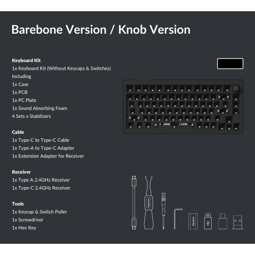 Купити Основа для клавіатури Keychron V1 Max QMK 84 Key Barebone Knob (V1MZ4_KEYCHRON) Carbon Black - ціна в Києві, Львові, Вінниці, Хмельницькому, Франківську, Україні | інтернет-магазин TELEMART.UA фото