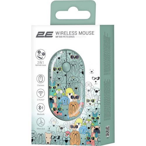 Купити Миша 2E MF300 Pets: Dogs Silent Wireless (2E-MF300WPETSGN) Green - ціна в Києві, Львові, Вінниці, Хмельницькому, Франківську, Україні | інтернет-магазин TELEMART.UA фото