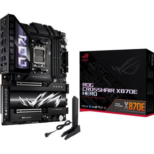 Купить Материнская плата Asus ROG CROSSHAIR X870E HERO (sAM5, AMD X870E) с проверкой совместимости: обзор, характеристики, цена в Киеве, Днепре, Одессе, Харькове, Украине | интернет-магазин TELEMART.UA фото