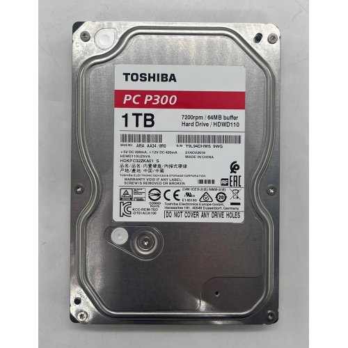 Купить Жесткий диск Toshiba P300 1TB 64MB 7200RPM 3.5" (HDWD110UZSVA) (Восстановлено продавцом, 668202) с проверкой совместимости: обзор, характеристики, цена в Киеве, Днепре, Одессе, Харькове, Украине | интернет-магазин TELEMART.UA фото