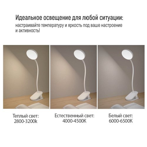 Купити Настільна лампа ColorWay LED Flexible & Clip 2 with built-in battery (CW-DL10FCB-W) White - ціна в Києві, Львові, Вінниці, Хмельницькому, Франківську, Україні | інтернет-магазин TELEMART.UA фото