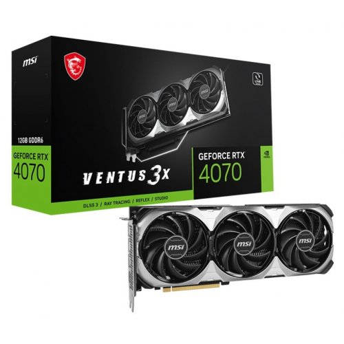 Купить Видеокарта MSI GeForce RTX 4070 VENTUS 3X E1 12288MB (RTX 4070 VENTUS 3X E1 12G) с проверкой совместимости: обзор, характеристики, цена в Киеве, Днепре, Одессе, Харькове, Украине | интернет-магазин TELEMART.UA фото