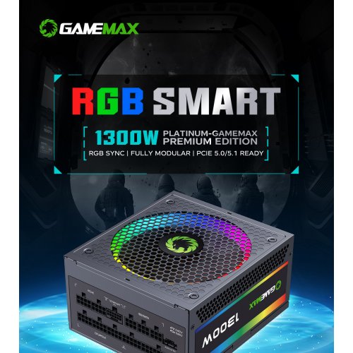 Блок живлення GAMEMAX RGB-1300 1300W PCIE5 (RGB-1300 WH) купити з перевіркою сумісності: огляд, характеристики, ціна у Києві, Львові, Вінниці, Хмельницькому, Івано-Франківську, Україні | інтернет-магазин TELEMART.UA фото