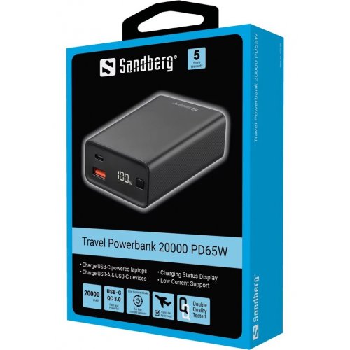 Купити Powerbank Sandberg Travel 20000mAh 65W (420-95) - ціна в Києві, Львові, Вінниці, Хмельницькому, Франківську, Україні | інтернет-магазин TELEMART.UA фото