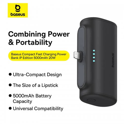 Купити Powerbank Baseus Compact 5000mAh 20W Lightning (P10068304112-00) Black - ціна в Києві, Львові, Вінниці, Хмельницькому, Франківську, Україні | інтернет-магазин TELEMART.UA фото