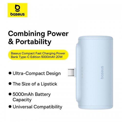 Купити Powerbank Baseus Compact 5000mAh 20W USB Type-C (P10068302212-00) White - ціна в Києві, Львові, Вінниці, Хмельницькому, Франківську, Україні | інтернет-магазин TELEMART.UA фото