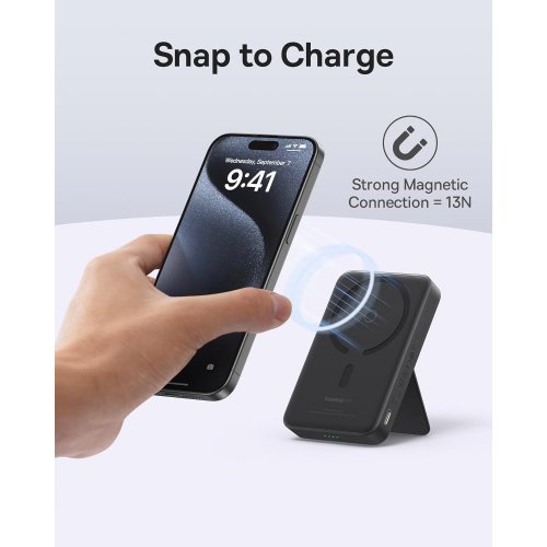 Купити Powerbank Baseus MagPro Magnetic Bracket 2-in-1 Wireless Charger and Phone Holder 5000mAh 20W (P10064100122-00) Black - ціна в Києві, Львові, Вінниці, Хмельницькому, Франківську, Україні | інтернет-магазин TELEMART.UA фото