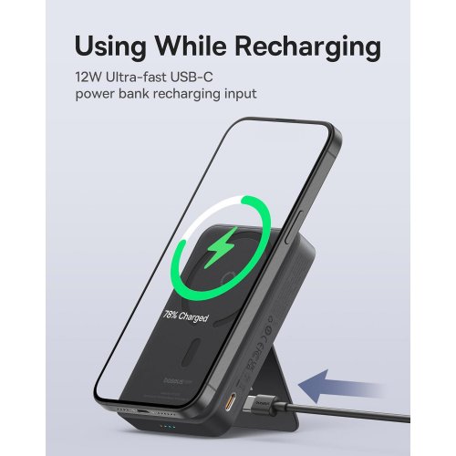 Купити Powerbank Baseus MagPro Magnetic Bracket 2-in-1 Wireless Charger and Phone Holder 5000mAh 20W (P10064100122-00) Black - ціна в Києві, Львові, Вінниці, Хмельницькому, Франківську, Україні | інтернет-магазин TELEMART.UA фото