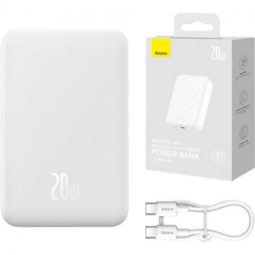 Купить Powerbank Baseus Magnetic Mini 20000mAh 20W (P10022102212-01) White - цена в Харькове, Киеве, Днепре, Одессе
в интернет-магазине Telemart фото