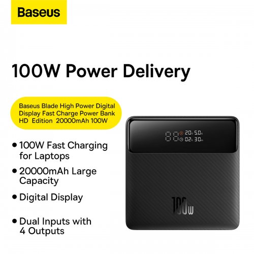 Купить Powerbank Baseus Blade HD Digital Display 20000mAh 100W (PPBL000101) Black - цена в Харькове, Киеве, Днепре, Одессе
в интернет-магазине Telemart фото