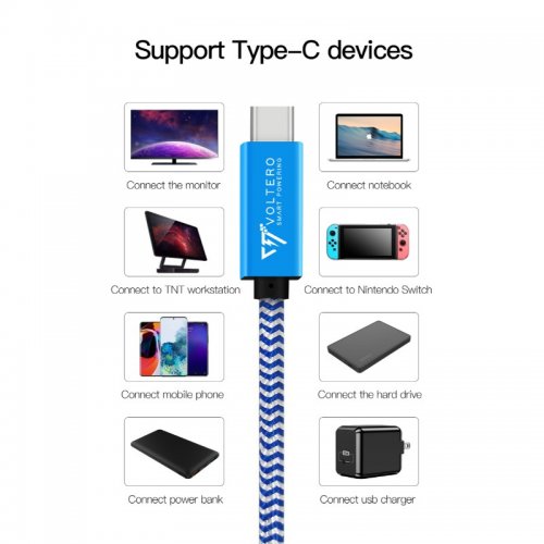 Купити Кабель Voltero C1 USB Type-C to USB Type-C 3.1 100W 1m (8720828063217) Blue - ціна в Києві, Львові, Вінниці, Хмельницькому, Франківську, Україні | інтернет-магазин TELEMART.UA фото