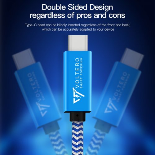 Купити Кабель Voltero C1 USB Type-C to USB Type-C 3.1 100W 1m (8720828063217) Blue - ціна в Києві, Львові, Вінниці, Хмельницькому, Франківську, Україні | інтернет-магазин TELEMART.UA фото