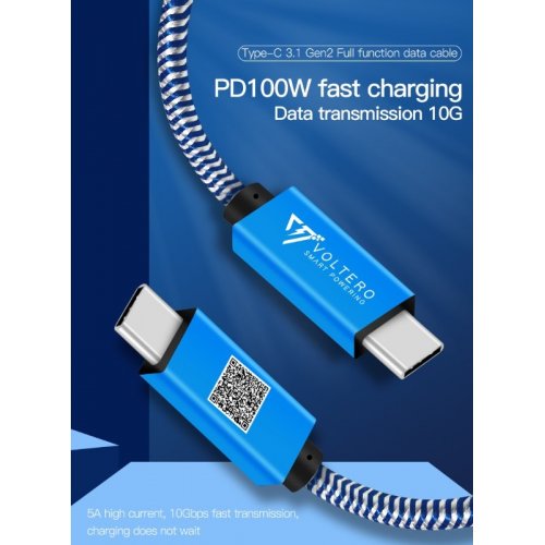 Купити Кабель Voltero C1 USB Type-C to USB Type-C 3.1 100W 1m (8720828063217) Blue - ціна в Києві, Львові, Вінниці, Хмельницькому, Франківську, Україні | інтернет-магазин TELEMART.UA фото