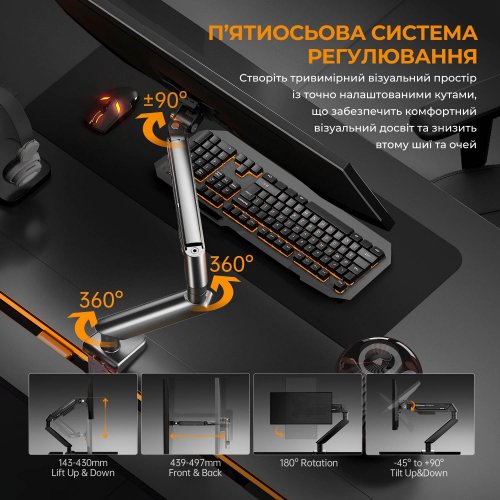 Купити Настільне кріплення для монітора Anda Seat Stealth II 17-32" (AD-W-A6D-1S-BB) Black - ціна в Києві, Львові, Вінниці, Хмельницькому, Франківську, Україні | інтернет-магазин TELEMART.UA фото