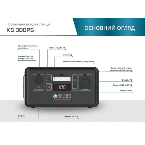 Купить Зарядная станция Konner&Sohnen KS 300PS 300W 294Wh - цена в Харькове, Киеве, Днепре, Одессе
в интернет-магазине Telemart фото