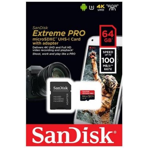 Купить Карта памяти SanDisk microSDXC Extreme Pro 64GB V30 A1 UHS-I U3 R100/90MB/s 4K (с адаптером) (SDSQXCG-064G-GN6MA) - цена в Харькове, Киеве, Днепре, Одессе
в интернет-магазине Telemart фото