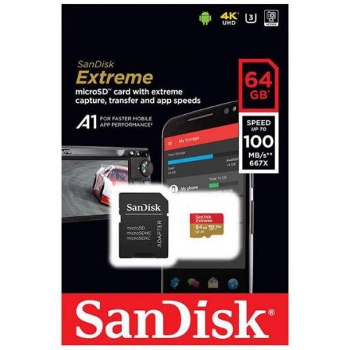 Купить Карта памяти SanDisk microSDXC Extreme 64GB V30 A1 UHS-I U3 R100/W60MB/s 4K (с адаптером) (SDSQXAF-064G-GN6MA) - цена в Харькове, Киеве, Днепре, Одессе
в интернет-магазине Telemart фото