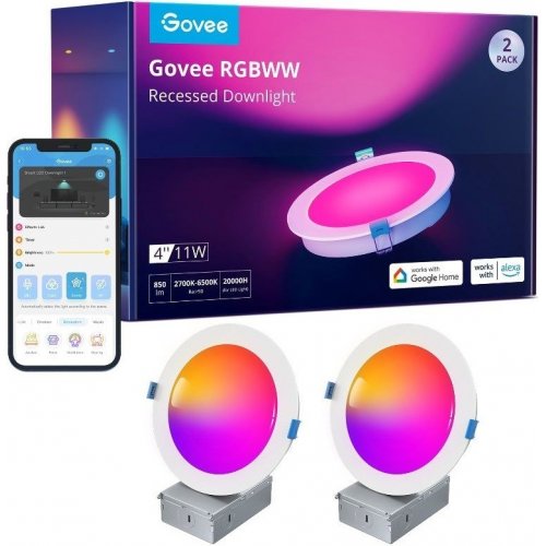 Купити Розумна лампа Govee B601B Smart LED Recessed Lights 2pcs (B601B3C1) White - ціна в Києві, Львові, Вінниці, Хмельницькому, Франківську, Україні | інтернет-магазин TELEMART.UA фото