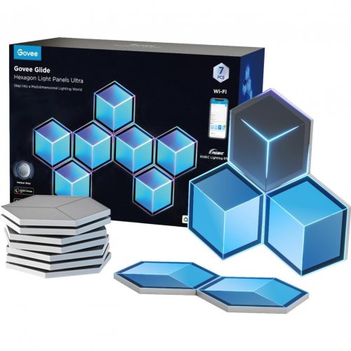 Набор настенных светильников Govee H606A Glide Hexagon Light RGBIC WI-FI/Bluetooth 7pcs (H606AC81) White купить в Украине: Киев, Днепр, Харьков, Одесса  | Низкая цена, отзывы, характеристики от TELEMART фото