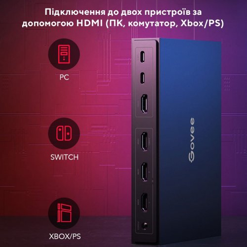 Купити Набір адаптивного підсвічування Govee H6601 HDMI AI Gaming Kit RGB (H6601311) Black - ціна в Києві, Львові, Вінниці, Хмельницькому, Франківську, Україні | інтернет-магазин TELEMART.UA фото