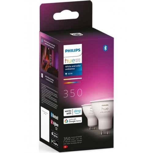 Купить Умная лампа Philips Hue GU10 5.7W (50W) 2000K-6500K RGB 2pcs (929001953112) - цена в Харькове, Киеве, Днепре, Одессе
в интернет-магазине Telemart фото