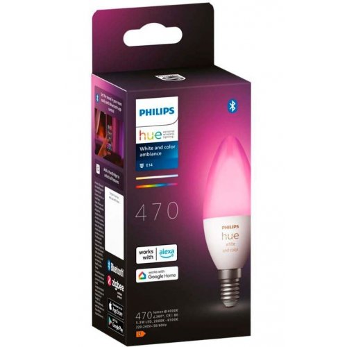 Купити Розумна лампа Philips Hue E14 5.3W (40W) 2000K-6500K RGB ZigBee Bluetooth (929002294204) - ціна в Києві, Львові, Вінниці, Хмельницькому, Франківську, Україні | інтернет-магазин TELEMART.UA фото