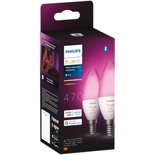 Купити Розумна лампа Philips Hue E14 5.3W (40W) 2000K-6500K RGB ZigBee Bluetooth 2pcs (929002294205) - ціна в Києві, Львові, Вінниці, Хмельницькому, Франківську, Україні | інтернет-магазин TELEMART.UA фото