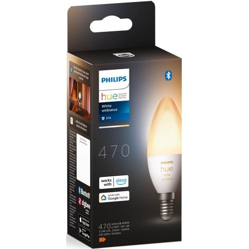 Купити Розумна лампа Philips Hue E14 5.2W (40W) 2200K-6500K Tunable White ZigBee Bluetooth (929002294403) - ціна в Києві, Львові, Вінниці, Хмельницькому, Франківську, Україні | інтернет-магазин TELEMART.UA фото