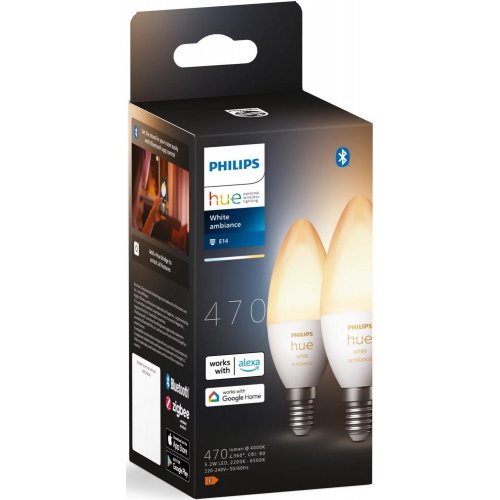 Купити Розумна лампа Philips Hue E14 5.2W (40W) 2200K-6500K Tunable White ZigBee Bluetooth 2pcs (929002294404) - ціна в Києві, Львові, Вінниці, Хмельницькому, Франківську, Україні | інтернет-магазин TELEMART.UA фото