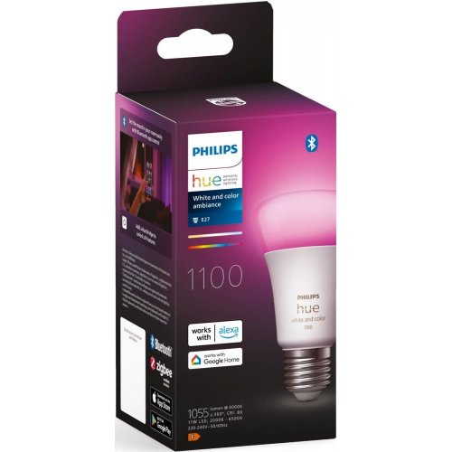 Купить Умная лампа Philips Hue E27 11W (60W) 2000K-6500K RGB ZigBee Bluetooth (929002468801) - цена в Харькове, Киеве, Днепре, Одессе
в интернет-магазине Telemart фото