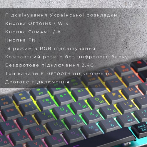 Купить Клавиатура GamePro MK230R RGB Outemu Red Switch Low Profile Wireless Dark Gray - цена в Харькове, Киеве, Днепре, Одессе
в интернет-магазине Telemart фото