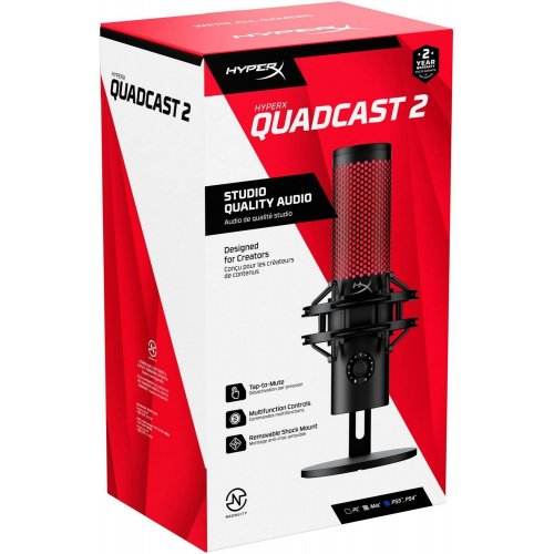 Купить Микрофон HyperX QuadCast 2 (872V1AA) Black - цена в Харькове, Киеве, Днепре, Одессе
в интернет-магазине Telemart фото