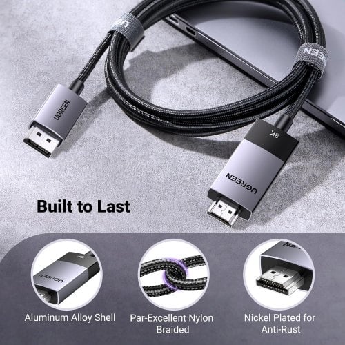 Купити Кабель Ugreen DP115 DisplayPort to HDMI 8K 2m (80397) Gray - ціна в Києві, Львові, Вінниці, Хмельницькому, Франківську, Україні | інтернет-магазин TELEMART.UA фото