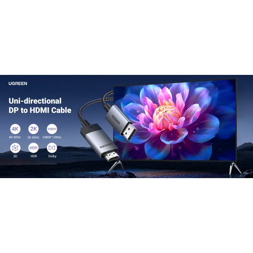 Купити Кабель Ugreen DP119 Displayport to HDMI 4K 2m (15774) Gray - ціна в Києві, Львові, Вінниці, Хмельницькому, Франківську, Україні | інтернет-магазин TELEMART.UA фото