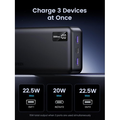 Купить Powerbank Ugreen PB312 20000mAh 20W (25683) Black - цена в Харькове, Киеве, Днепре, Одессе
в интернет-магазине Telemart фото