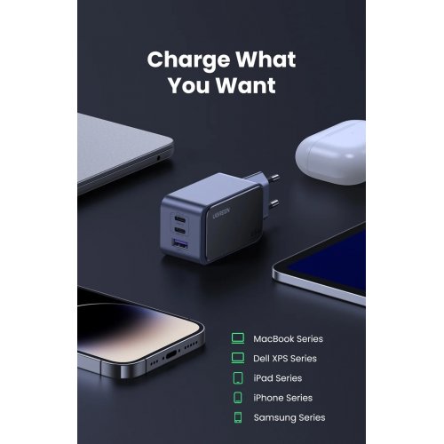 Купить Сетевое зарядное устройство Ugreen X553 Nexode Air GaN Tech USB + 2 x USB Type-C 65W (35042) Grey - цена в Харькове, Киеве, Днепре, Одессе
в интернет-магазине Telemart фото