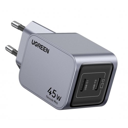 Купити Мережевий зарядний пристрій Ugreen X707 NexodePro GaN Tech 2 x USB Type-C 45W (35008) Grey - ціна в Києві, Львові, Вінниці, Хмельницькому, Франківську, Україні | інтернет-магазин TELEMART.UA фото