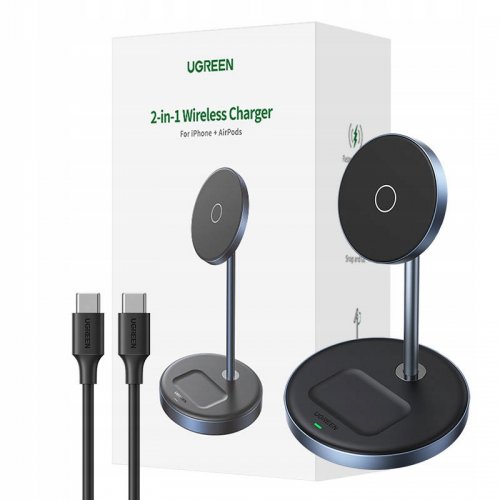 Купить Беспроводное зарядное устройство Ugreen CD317 2 in 1 MagSafe Magnetic QI Wireless 20W (90668) Black - цена в Харькове, Киеве, Днепре, Одессе
в интернет-магазине Telemart фото