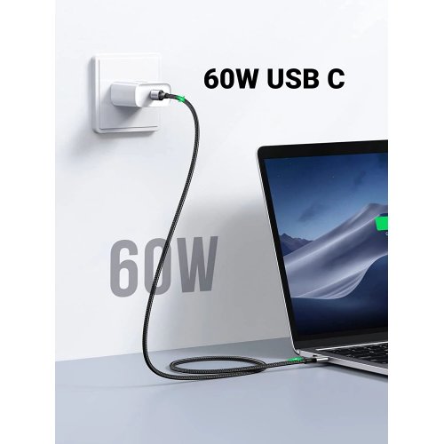 Купити Кабель Ugreen US261 USB Type-C to USB Type-C 60W 0.5m (50149) Black - ціна в Києві, Львові, Вінниці, Хмельницькому, Франківську, Україні | інтернет-магазин TELEMART.UA фото