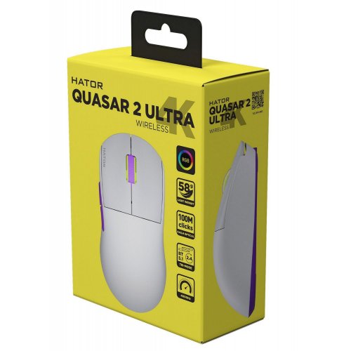 Купити Миша HATOR Quasar 2 Ultra 4K Wireless (HTM571WL) White/Lilac - ціна в Києві, Львові, Вінниці, Хмельницькому, Франківську, Україні | інтернет-магазин TELEMART.UA фото