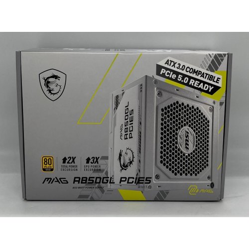 Блок живлення MSI MAG 850W PCIE5 (A850GL WHITE) White (Відновлено продавцем, 675780) купити з перевіркою сумісності: огляд, характеристики, ціна у Києві, Львові, Вінниці, Хмельницькому, Івано-Франківську, Україні | інтернет-магазин TELEMART.UA фото